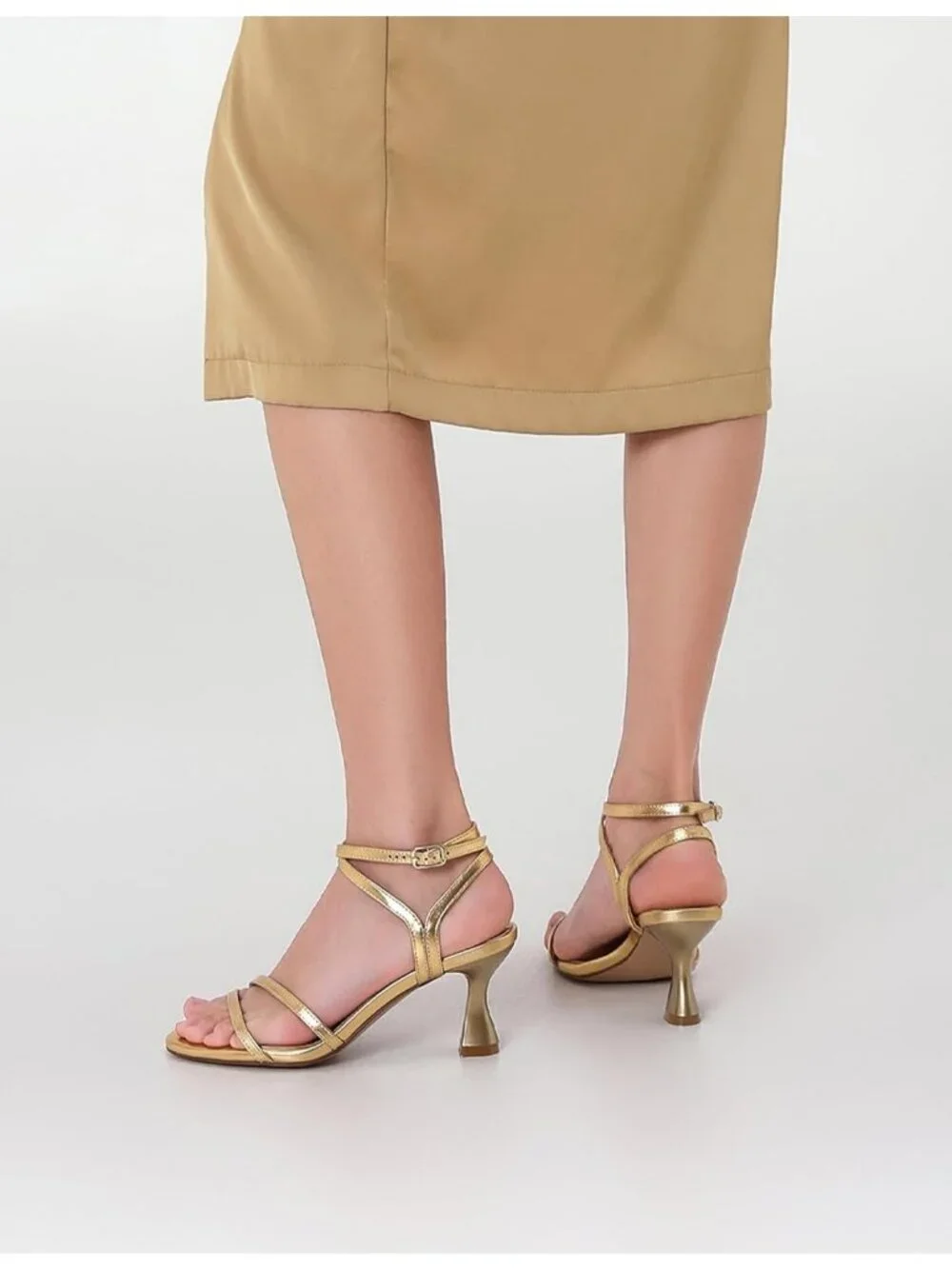 Women's Gold Leather elegant Strappy Heels Sandals Open Toe Ankle Strap Shoes